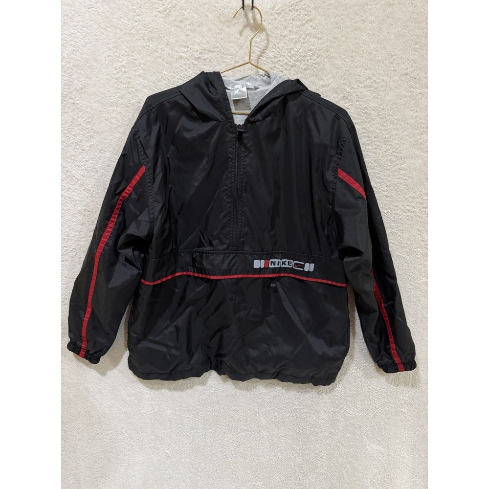 Vintage Nike Red and Black Half-Zip Hooded Windbreaker Jacket Women's XL 18/20